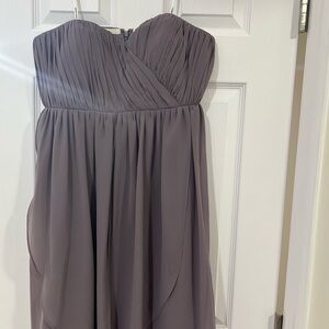 Donna Morgan Strapless Pleated Chiffon Dress in Dusty Lavender